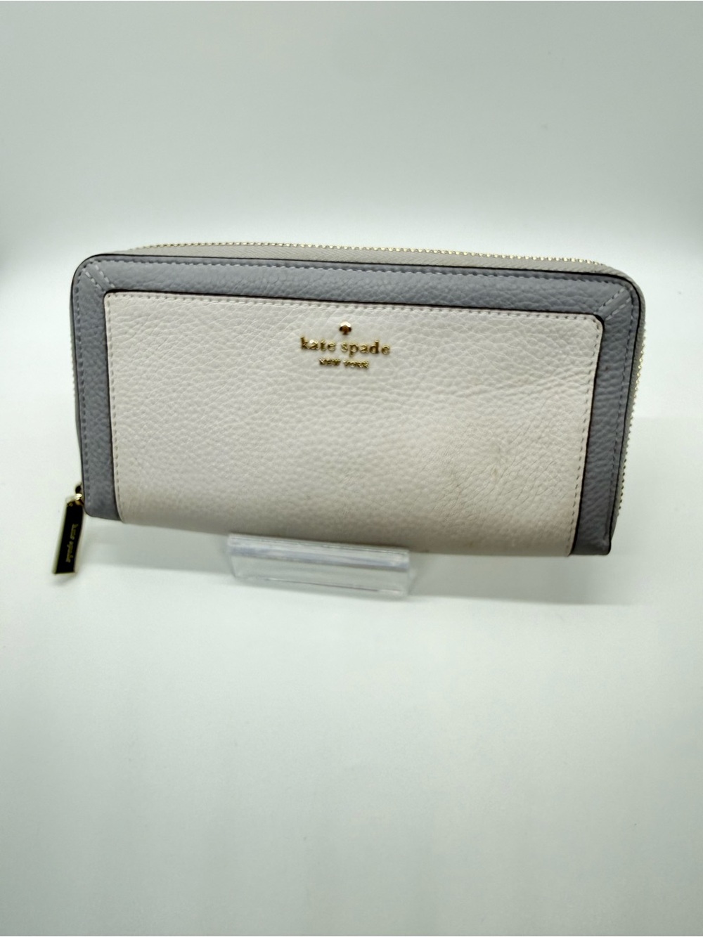 kate spade Two-Tone Gray Zip Around Leather Wallet